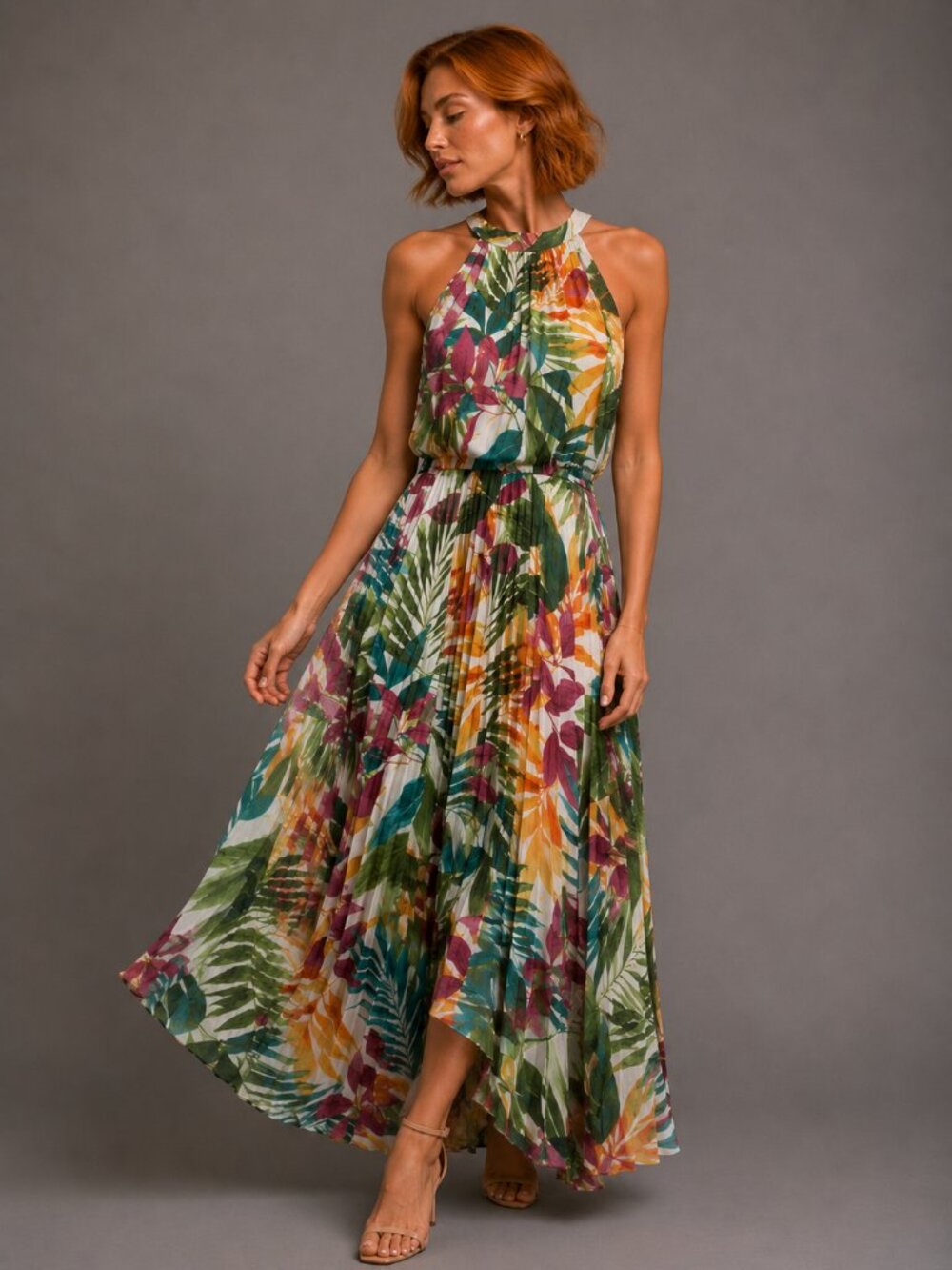 Vibrant Halter Neck Maxi Dress